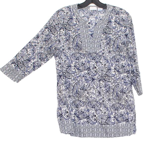 Sigrid Olsen Top Tunic Linen 3/4 Sleeve Boho Coastal Grandma Floral Medium KS - Picture 5 of 5